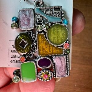 Vintage Artistic Green and Purple Pendant with Geometric Design